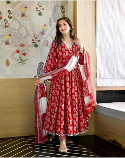 Premium Quality Floral Print Anarkali Kurta With Dupatta Set