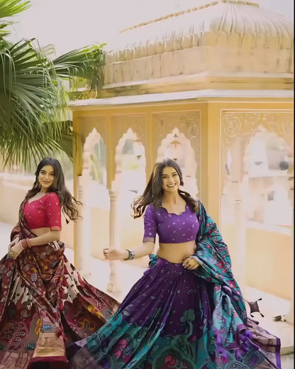 Tussar Silk Kalamkari Printed Lehenga Choli